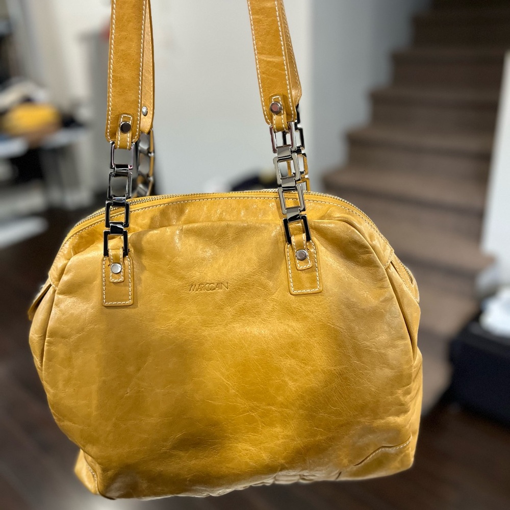 Marc Cain Leather Bag - Mustard Yellow - Chrome Hardware - Great condition